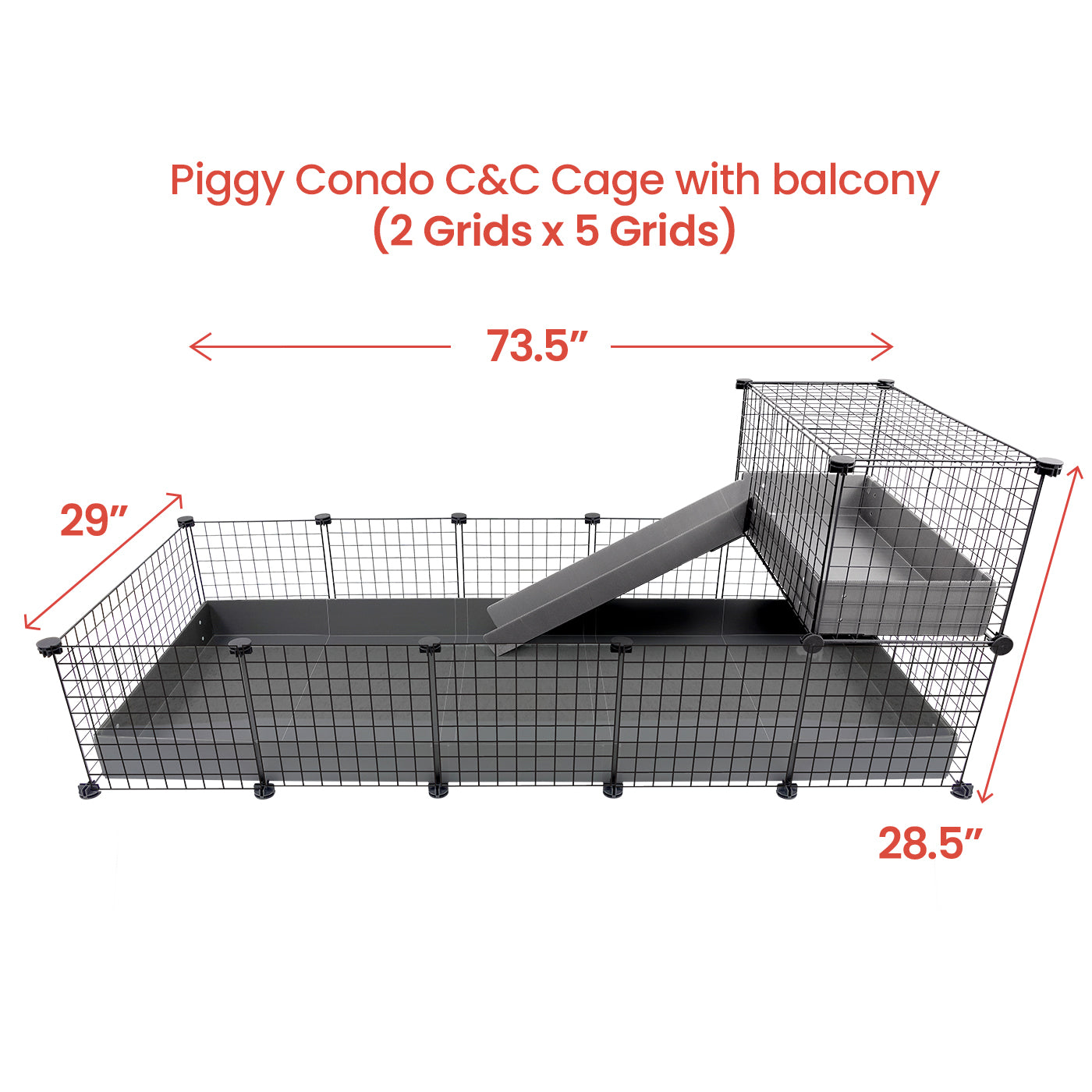GuineaDad Piggy Condo Guinea Pig Cage with Balcony & Ramp (C&C)