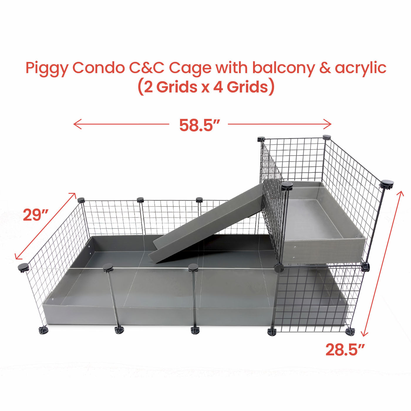 GuineaDad Piggy Condo Guinea Pig Cage with Balcony Ramp (C&C)