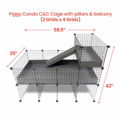 GuineaDad Piggy Condo Guinea Pig with Pillars, Balcony, and Ramp (C&C)