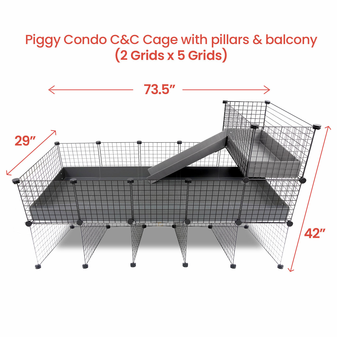 GuineaDad Piggy Condo Guinea Pig with Pillars, Balcony, and Ramp (C&C)