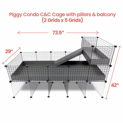GuineaDad Piggy Condo Guinea Pig with Pillars, Balcony, and Ramp (C&C)