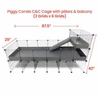 GuineaDad Piggy Condo Guinea Pig with Pillars, Balcony, and Ramp (C&C)