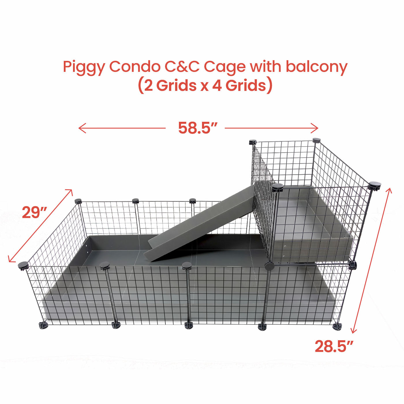GuineaDad Piggy Condo Guinea Pig Cage with Balcony Ramp (C&C)