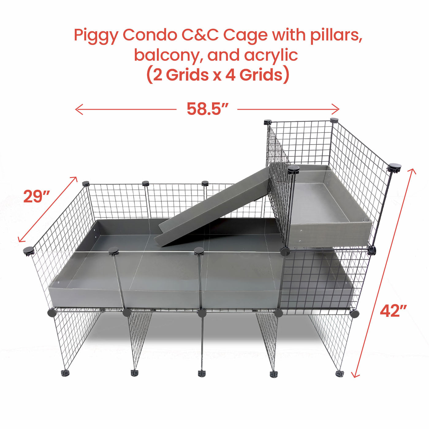 GuineaDad Piggy Condo Guinea Pig with Pillars, Balcony, and Ramp (C&C)