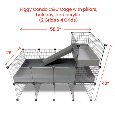 GuineaDad Piggy Condo Guinea Pig with Pillars, Balcony, and Ramp (C&C)