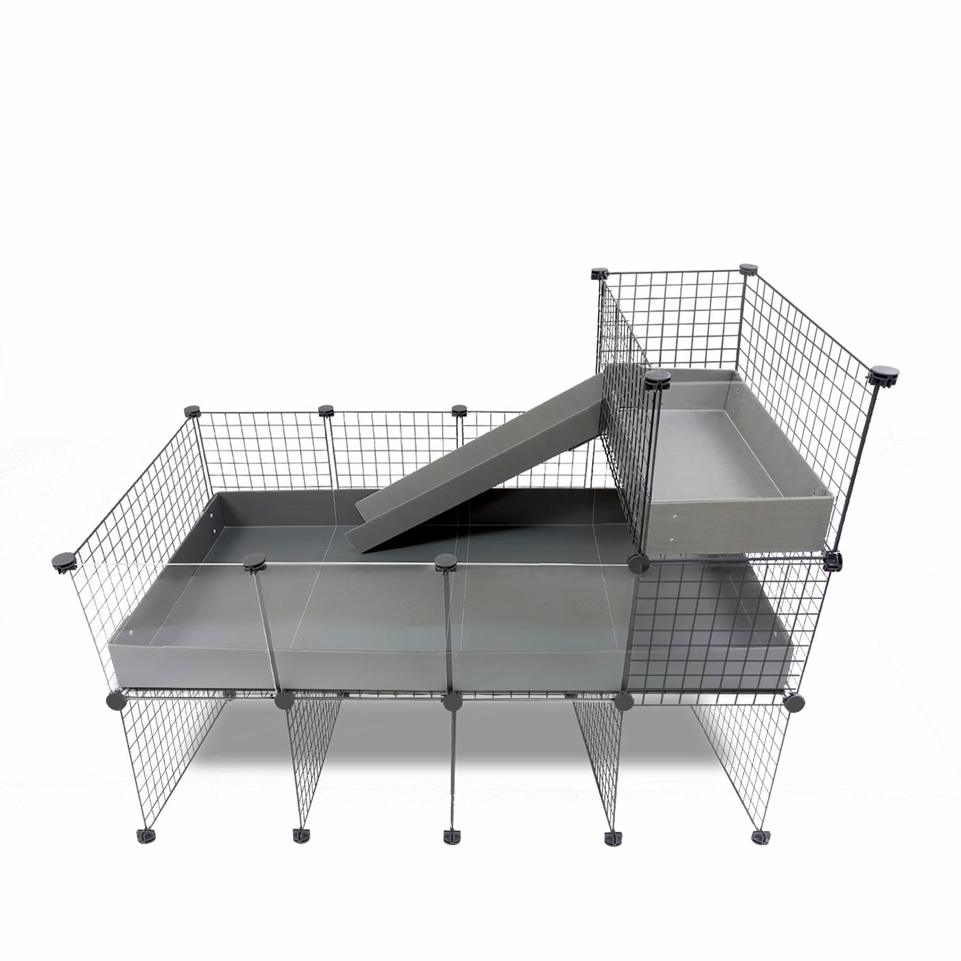 Spacious Piggy Condo C&C Cage featuring Pillars, Balcony, and Ramp, designed for maximum guinea pig comfort and practical use, displayed against a stark white background.