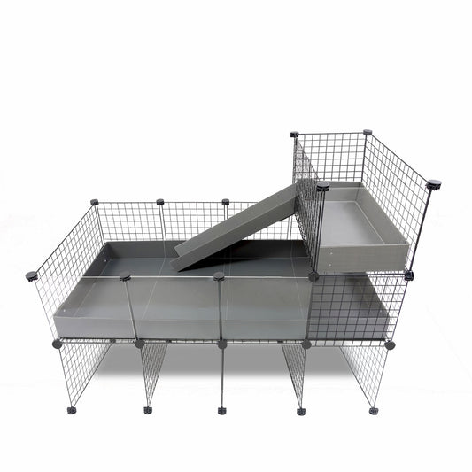 Spacious Piggy Condo C&C Cage featuring Pillars, Balcony, and Ramp, designed for maximum guinea pig comfort and practical use, displayed against a stark white background.