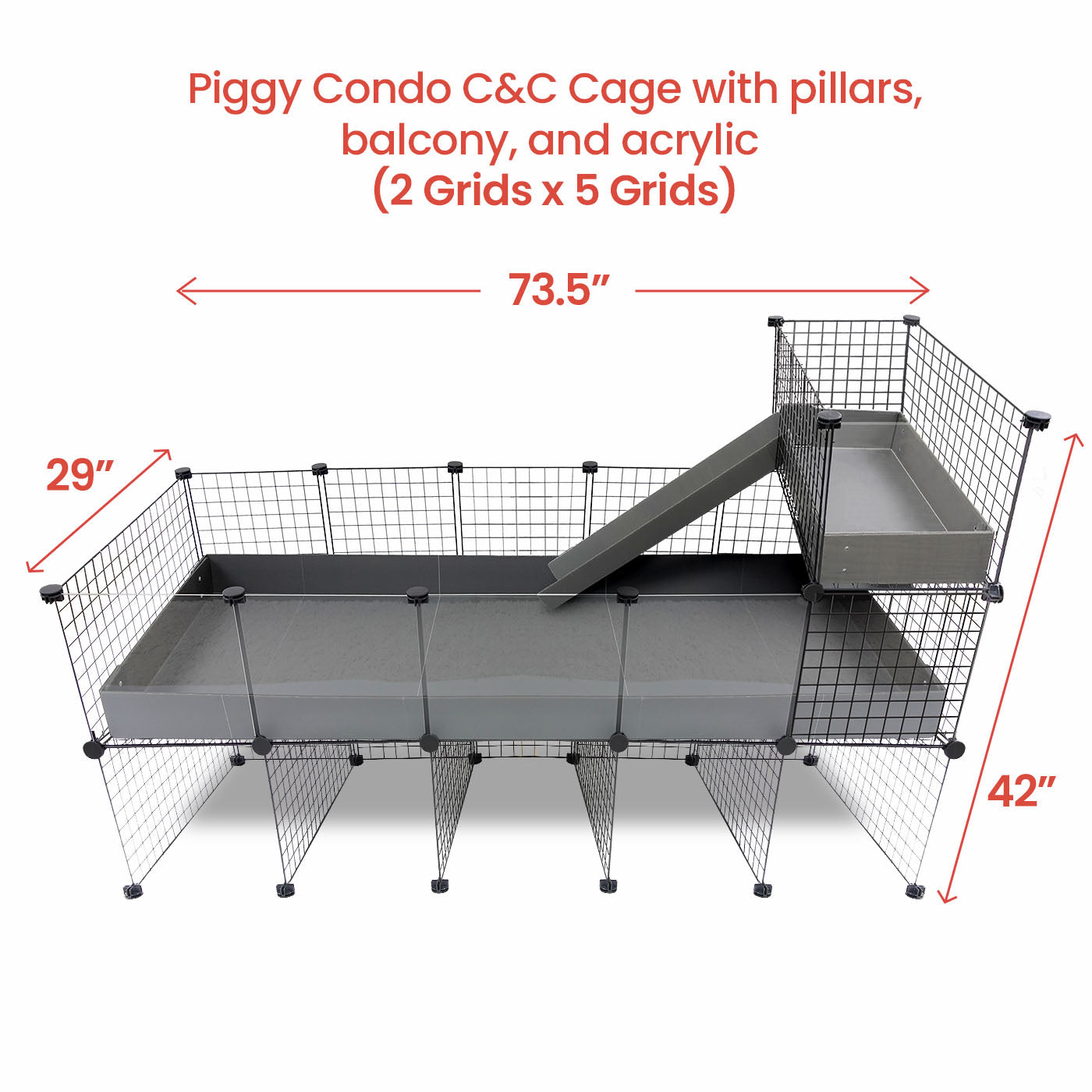GuineaDad Piggy Condo Guinea Pig with Pillars, Balcony, and Ramp (C&C)