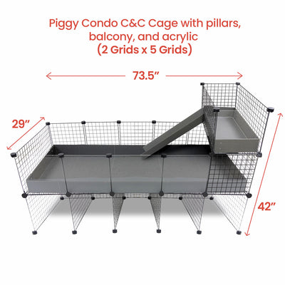 GuineaDad Piggy Condo Guinea Pig with Pillars, Balcony, and Ramp (C&C)