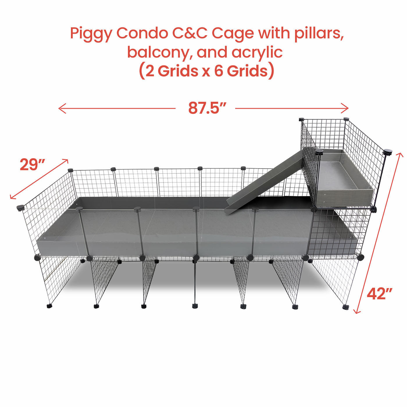 GuineaDad Piggy Condo Guinea Pig with Pillars, Balcony, and Ramp (C&C)